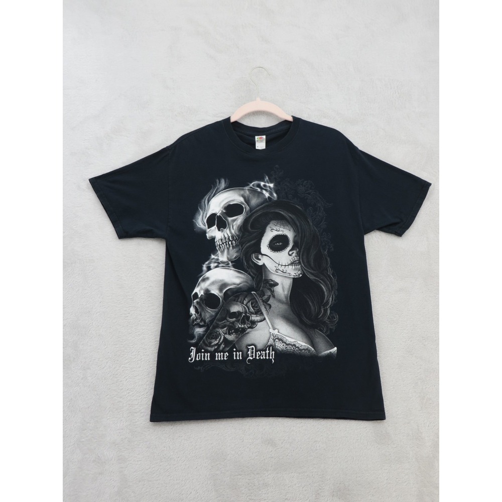 Join Me In Death Skull T Shirt M Day of the Dead Woman Goth Tattoo Graphic
